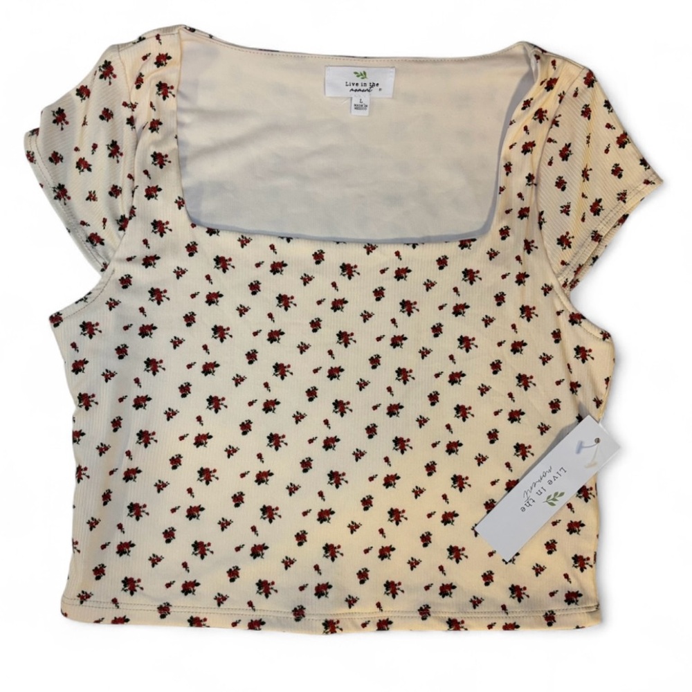 NWT Live In The Moment Cream Floral Crop Top Y2K Grunge